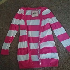 Pink and white striped cardigan